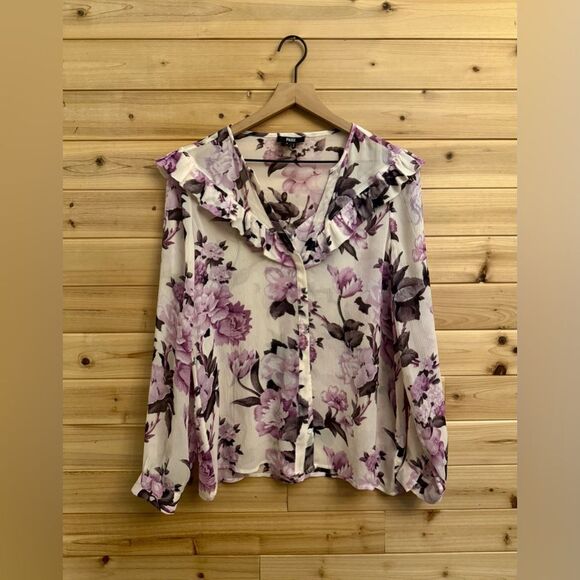 PAIGE Size Small Lavender Floral Silk Ruffle Long Sleeve Blouse - Picture 1 of 12
